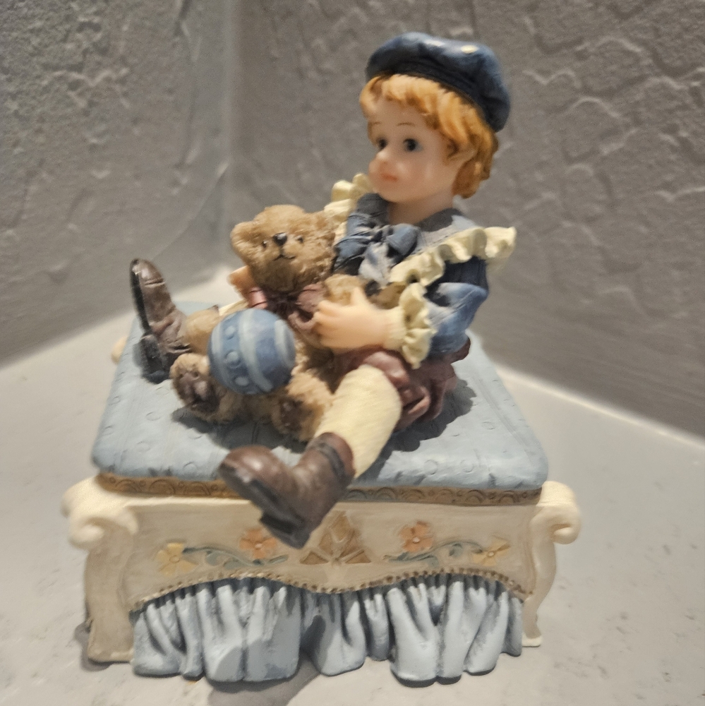 Victorian Boy and Bear Trinket Box Ceramic
